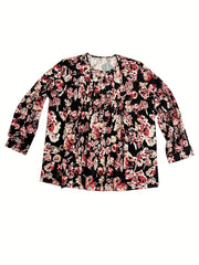  Floral Print Button Up Long Sleeve Blouse