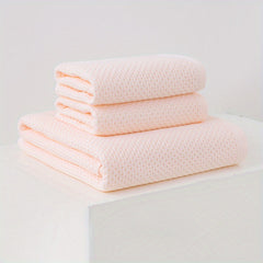 3pc Waffle Soft Towel Set: 1 Bath, 2 Hand Towels, Honeycomb Design