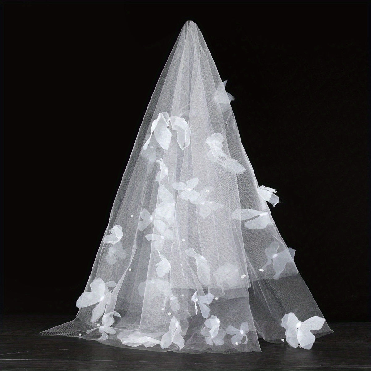 Butterfly Tulle Bridal Veil with Floral Layering