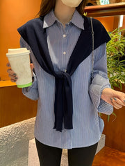 Striped Print Button Front Shirt for Women