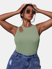  Solid Cut Out Mock Neck Tank Top