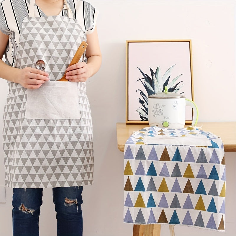 Fashionable Geometric Plaid Linen Apron with Pocket