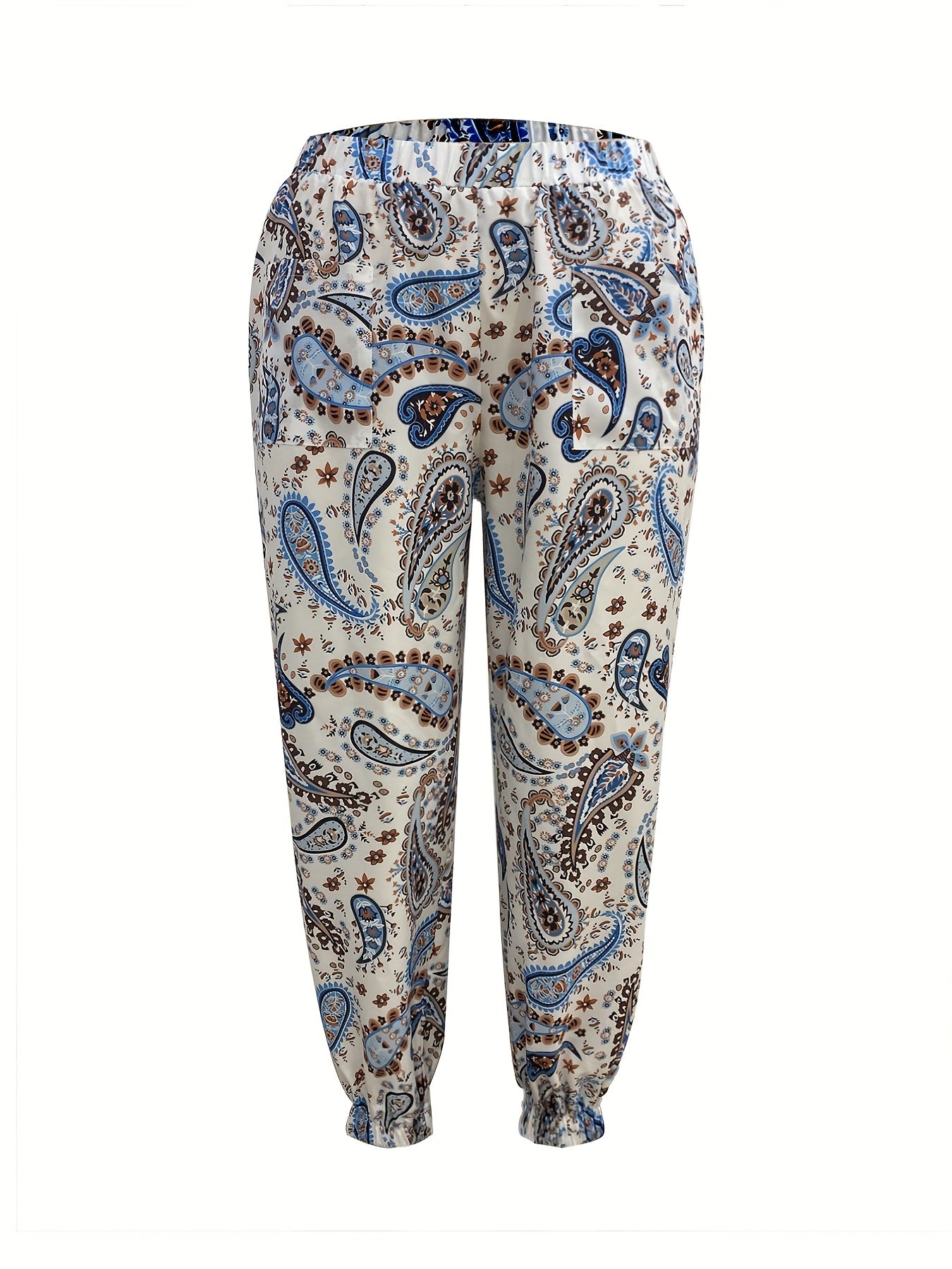 Boho Paisley Print Beach Pants Plus Size with Pockets