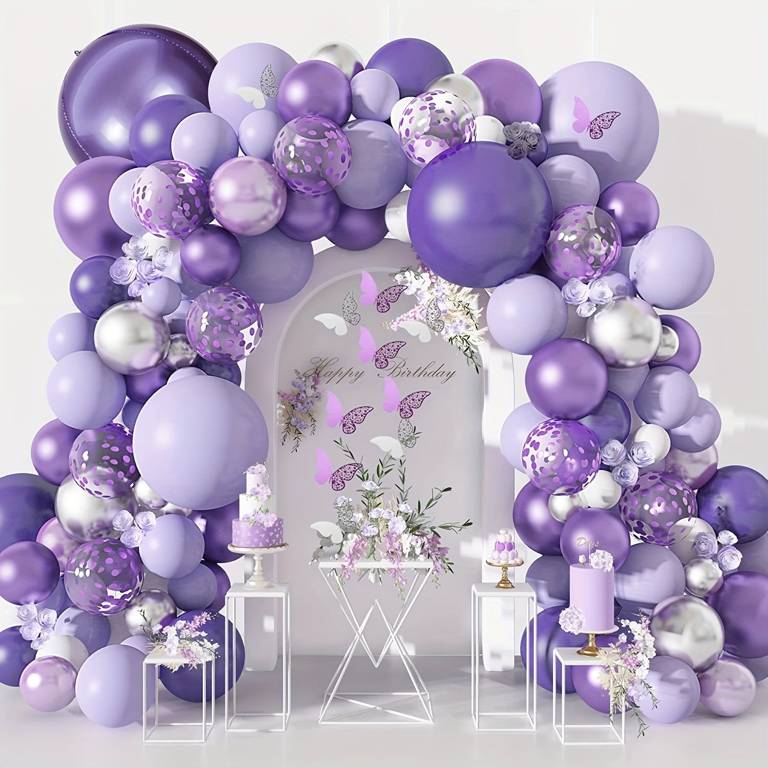 145pcs Purple Balloons Garland Arch Kit Baby Shower Butterfly Decorations