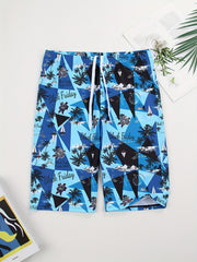 Sketch Style Boat Palm Tree Flower Swim Trunk Men s Pants Swimwear