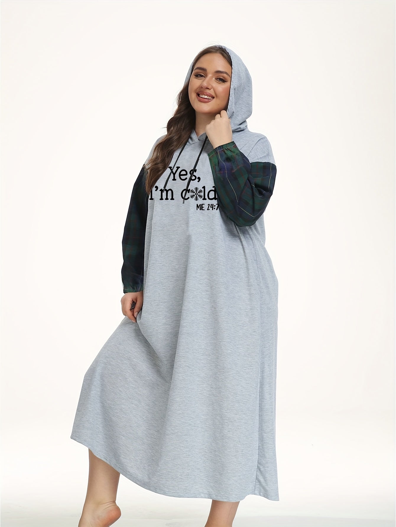  Snowflake Slogan Print Hooded Sleep Dress