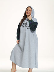  Snowflake Slogan Print Hooded Sleep Dress