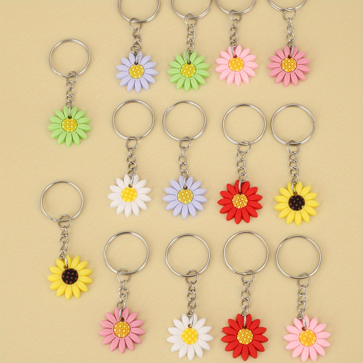14pcs Flower Charm Keychain PVC Sun Flower Pendant Mother's Gift