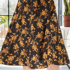  Floral Print Elastic High Rise Midi Skirt