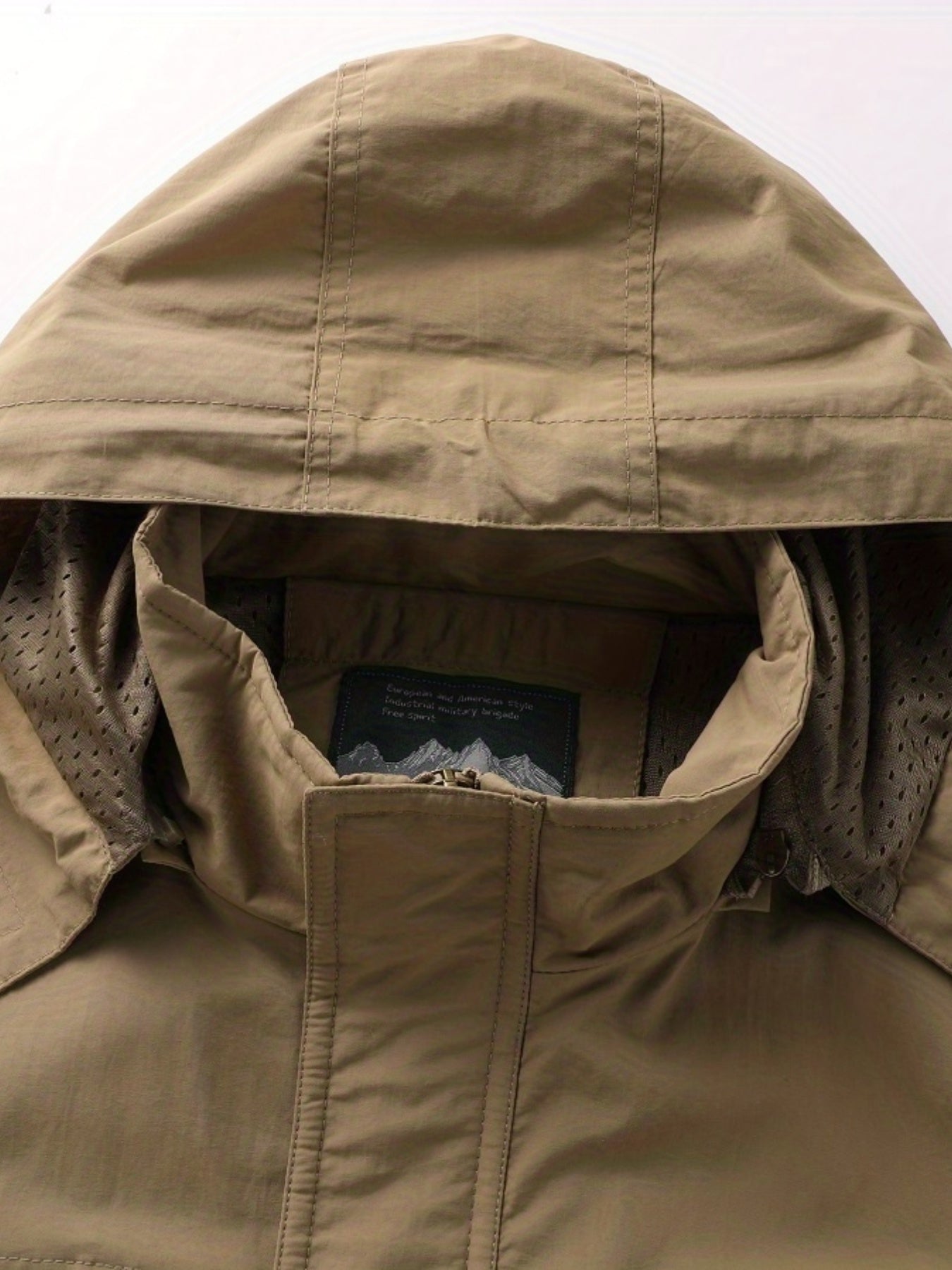 Pocket Hooded Windbreaker Jacket Men's Zip Up Stand Collar Coat