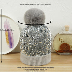 Sequins Knitted Beanie Hat for Women Ear Protection Warm Winter Gift