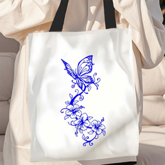 Polyester Butterfly Hibiscus Print Tote Bag Lightweight Reusable Shopping Handba
