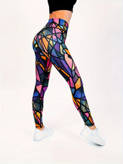 Geometric Print Yoga Pants High Waist Slimming Leggings Women's Activewear