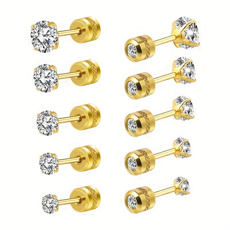 Rainbow Zircon Titanium Steel Stud Earrings Hypoallergenic Spiral Stud Earrings