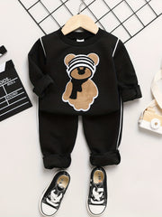 Boys Bear Print Knit Pants Suit for Spring and Autumn