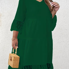  Casual Dress Women's Plus Lace Sleeve V Neck Smock Dress
