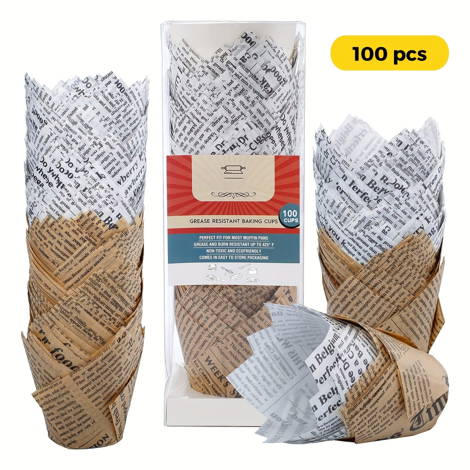 100pcs Newspaper Baking Cups for Cupcakes Muffins