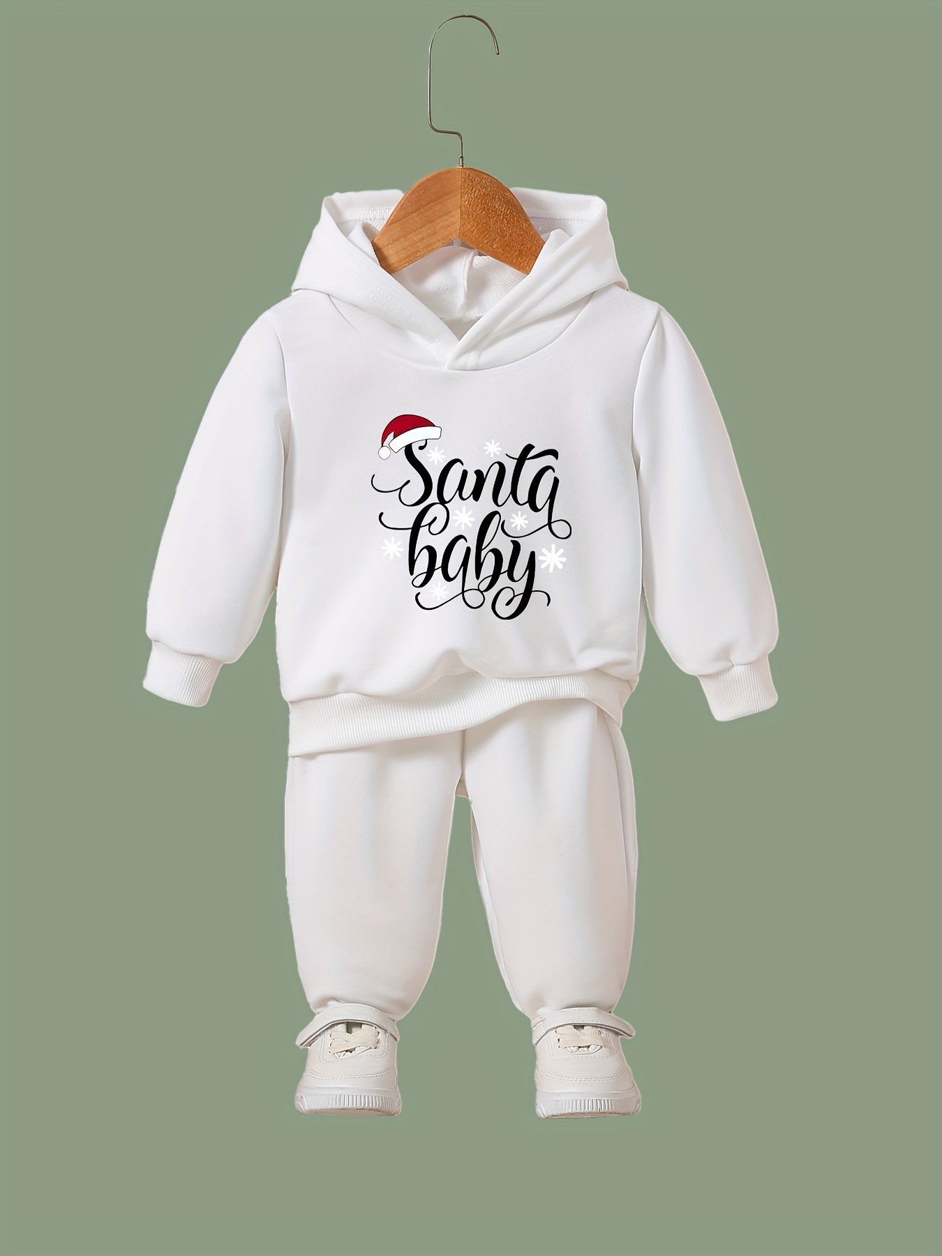 Cartoon Santa Baby Hooded Sweatshirt & Sweatpants Set for Girls