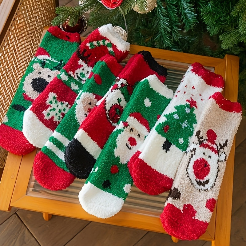 7 Pairs Christmas Print Socks Comfy & Fuzzy Warm Women's Stockings