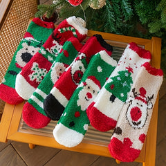 7 Pairs Christmas Print Socks Comfy & Fuzzy Warm Women's Stockings