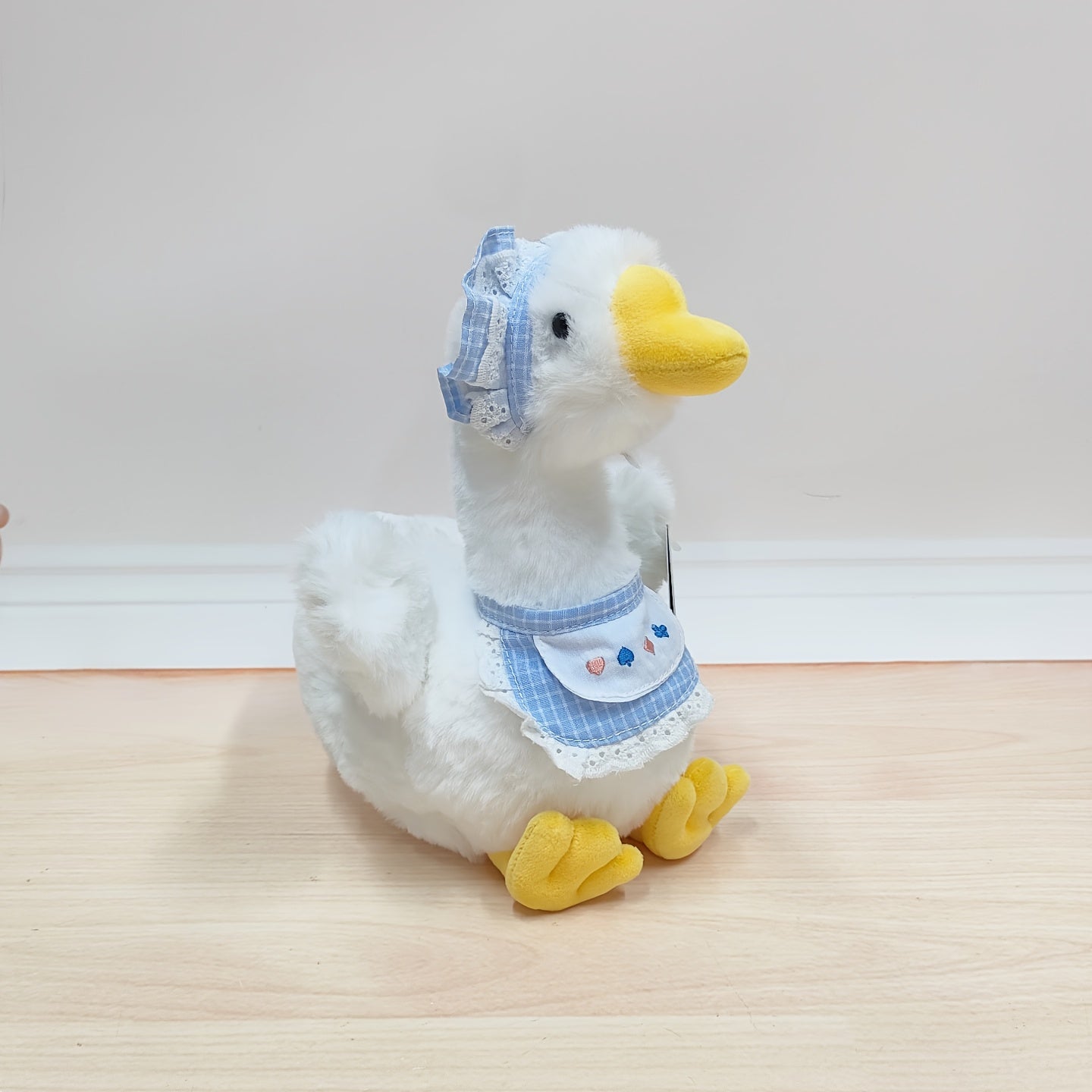 Adorable Goose Plush Doll in Bonnet & Apron Soft Polyester Stuffed Animal