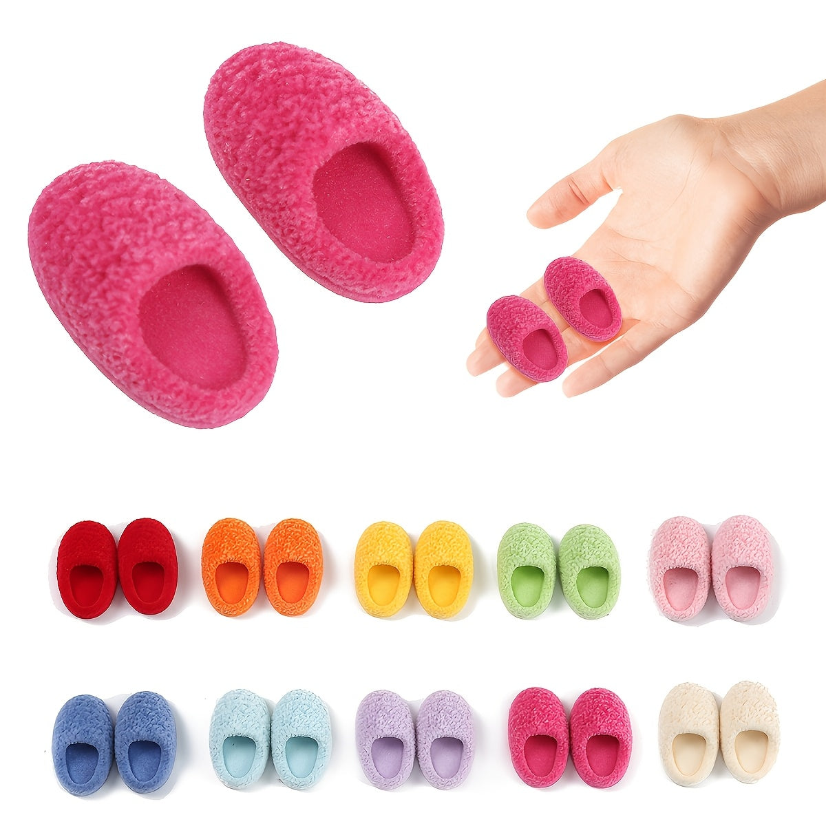 Dollhouse Flocked Slippers Candy Colors Pink Red Yellow Green Purple