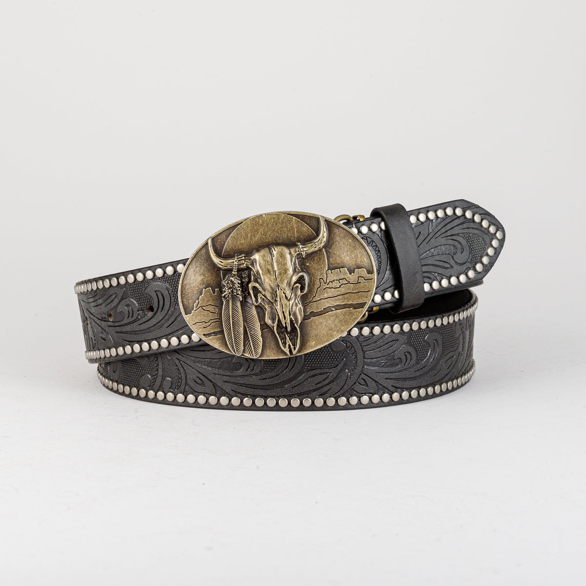 Men's Retro Bull Head Pattern Buckle Belt for Pants Jeans