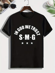 Men's In God We Trust Print T shirt Active Comfy Slightly Stretch Crew Neck Tee