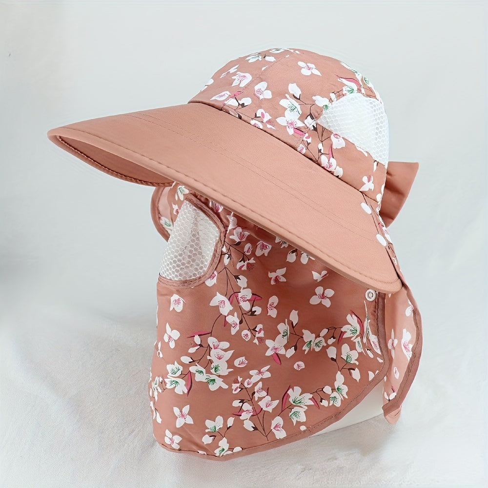 Floral Print Sun Hat With Sunproof Mask Detachable