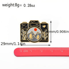 European American Camera Landscape Brooch Mountain Range Leaf Brooch