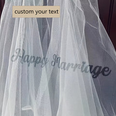 Custom Bridal Veil with Initials and Hearts - Soft Tulle Wedding Veil