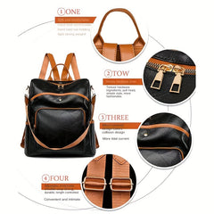Casual Versatile Women's Backpack Solid PU Leather