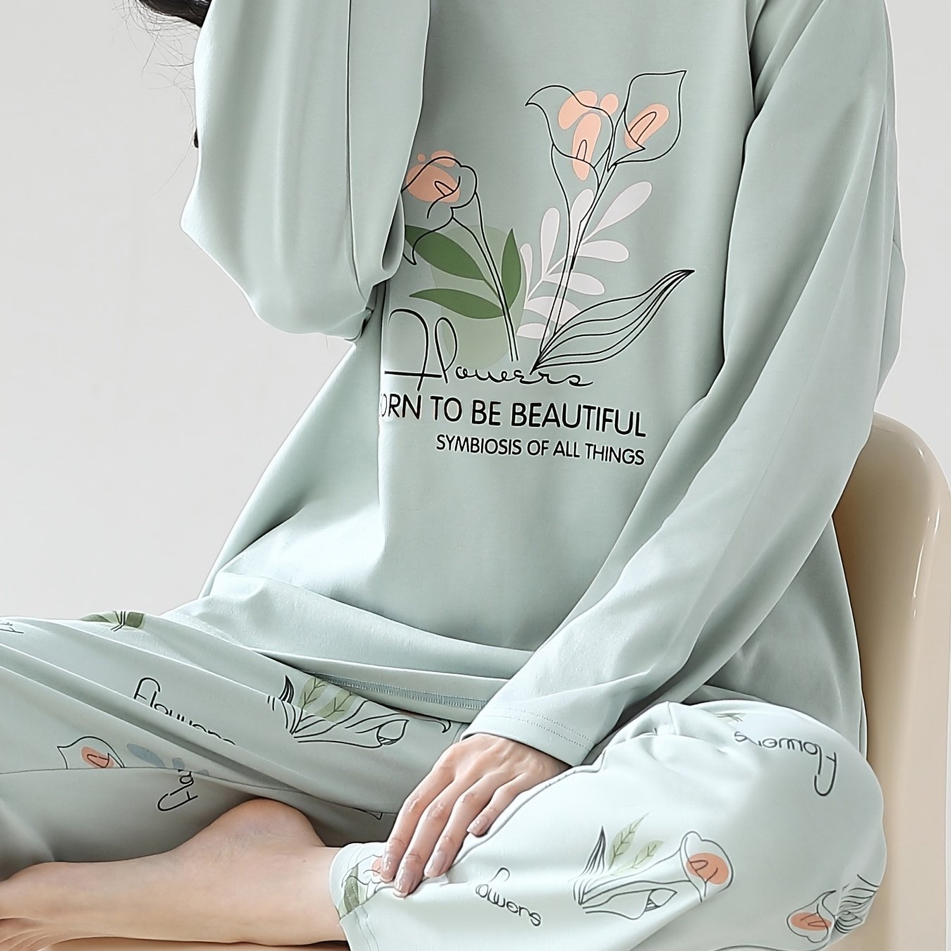 Floral Pajama Set Long Sleeve Top & Pants Women's Sleepwear