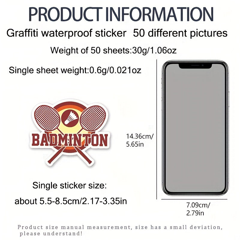 50pcs Badminton Graffiti Stickers DIY Waterproof Luggage Stickers