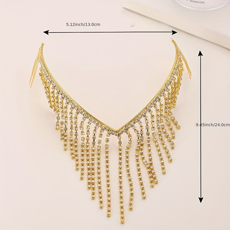 Rhinestone Tassel Hair Hoop Comb Golden Headband Jewelry