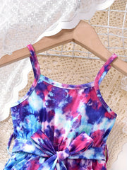 Tie Dye Belted Cami Rompers for Toddler Girls