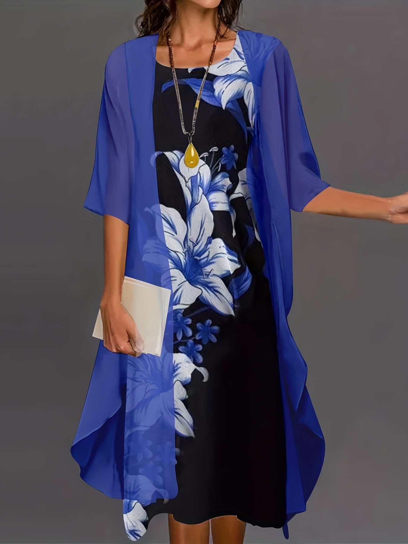 Women's Plus Marble Print Tank Dress & Sleeve Cover Up Set