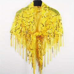 Sequin Sparkly Shawl Triangle Scarf Bright Candy Tassel Cape Women Glitter Scarf