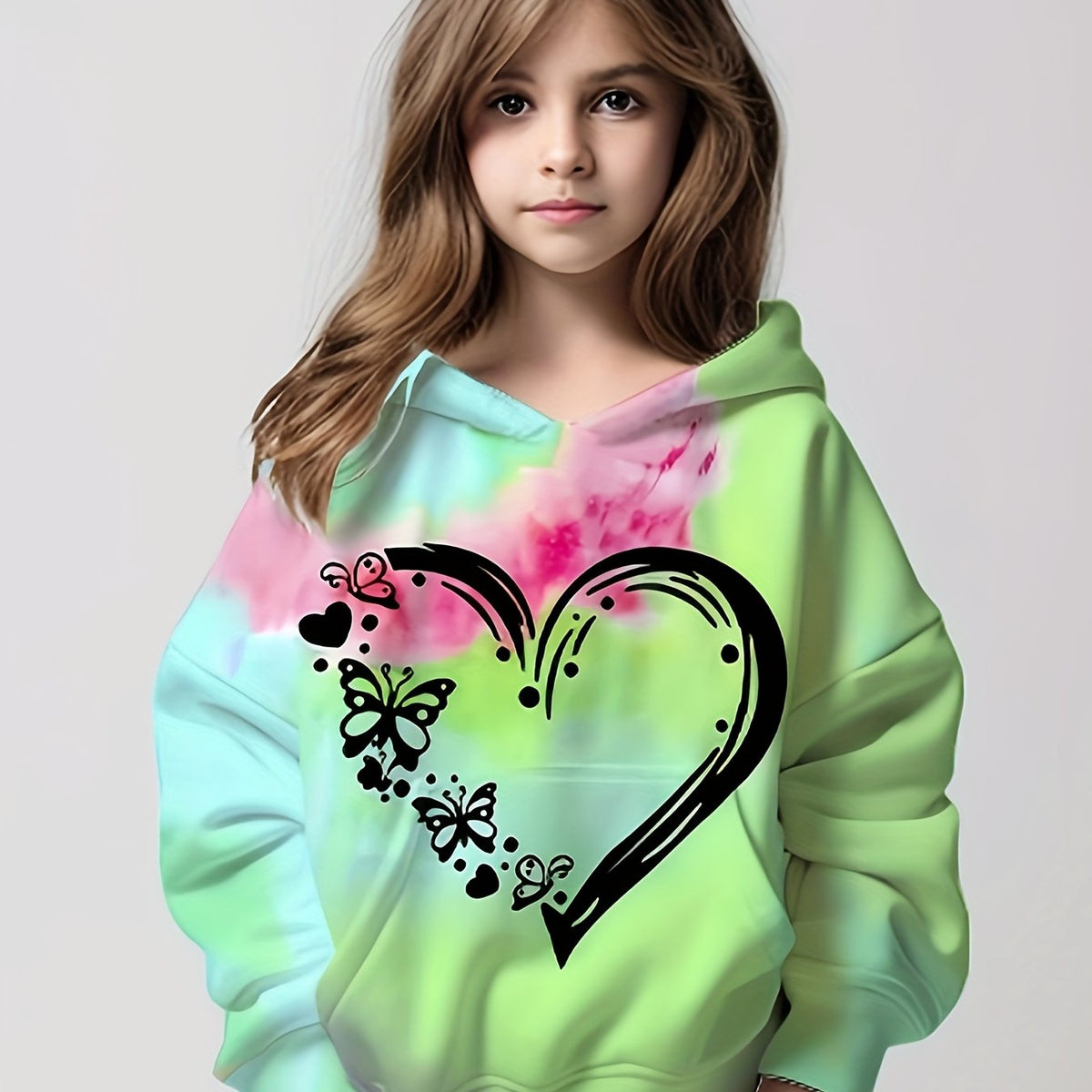 Tie Dye Heart Hoodie Long Sleeve Pullover Girls Spring Fall Gift Sports 4-14y