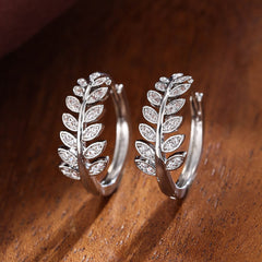 Leaf Shaped Hoop Huggie Earrings Inlaid Zircon 18K Plated