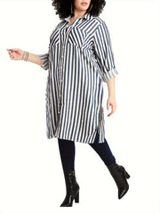  Striped Long Sleeve Button Up Lapel Collar Shirt