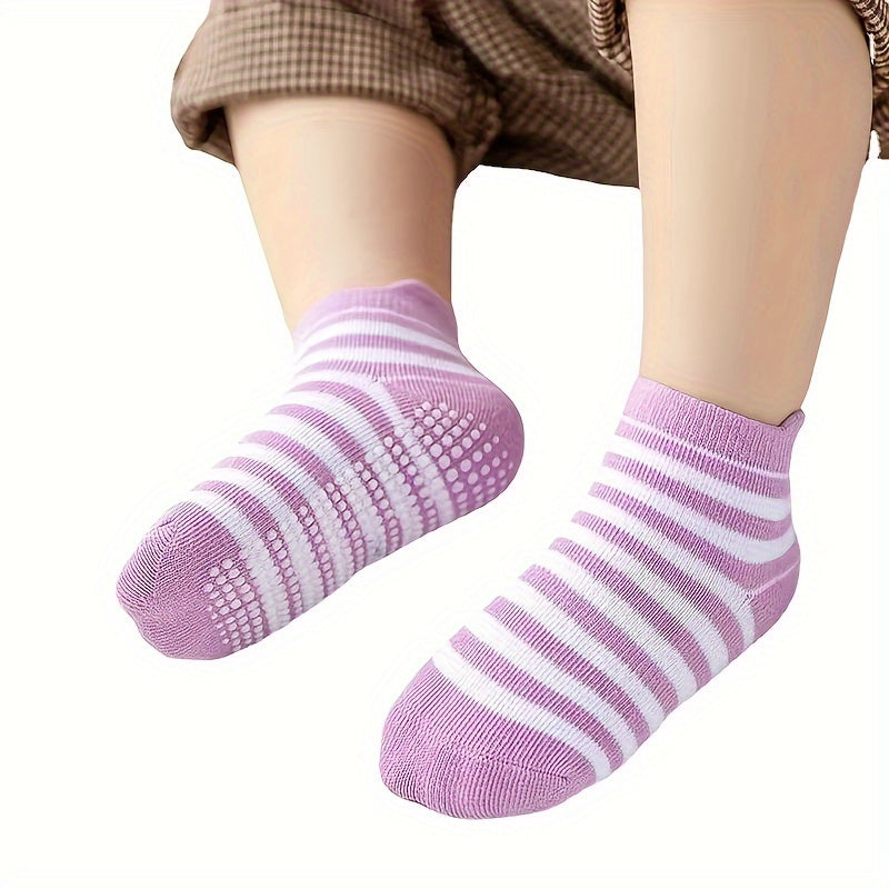 6 Pairs Baby Girl's Non Slip Socks Striped Bottom Rubber Dot Cotton Blend