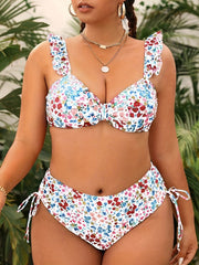  Ditsy Floral Ruffle Trim Bikini Set