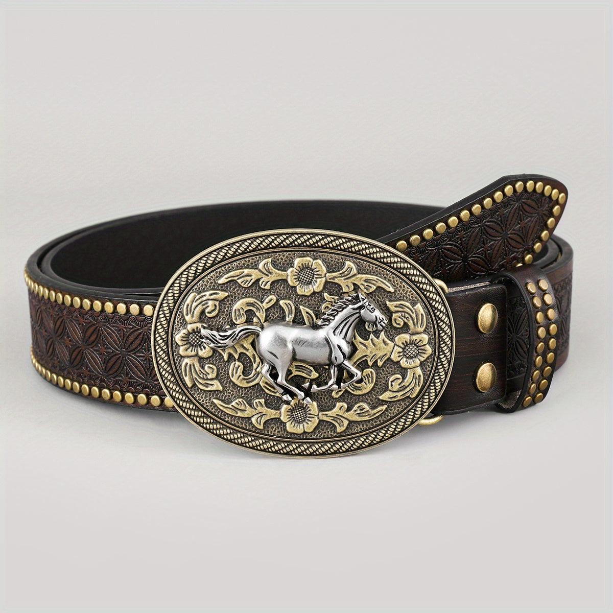 Casual Retro Western Cowboy Belt Embossed Hardware For Men