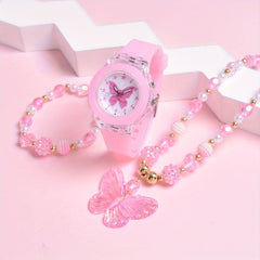 Silicone Strap Quartz Watch for Girls with Butterfly Design