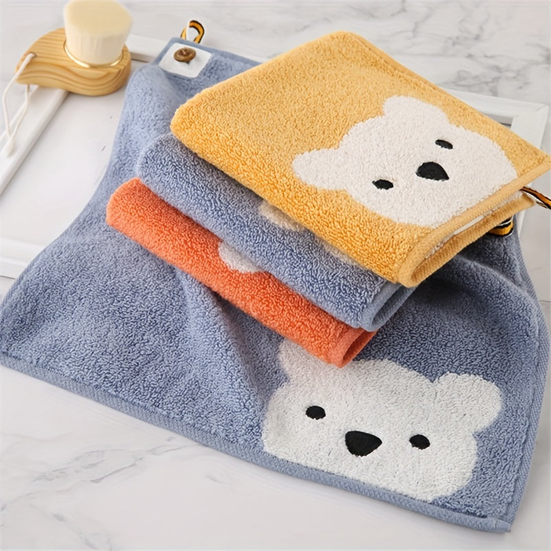 1pc Infant Cotton Towel Small Bear Pattern Towel 30cmX30cm Red Yellow