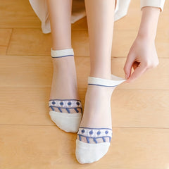5 Pairs Striped Mesh Socks Comfy & Breathable Sheer Short Socks