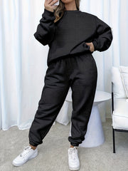 Plus Size Checkered Crew Neck Pullover & Joggers Set