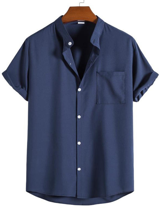 Men's Casual Stand Collar Short Sleeve Shirt