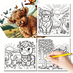 Highland Cow Coloring Book: 24 Single Sided Designs on Thick Smooth Paper
